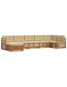 Set divani 7 pcs Naturale e Beige Legno di Acacia Massello 2