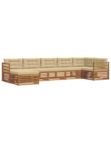 Set divani 7 pcs Naturale e Beige Legno di Acacia Massello