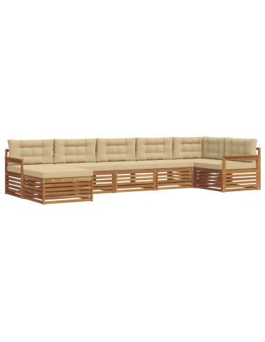 Set divani 7 pcs Naturale e Beige Legno di Acacia Massello