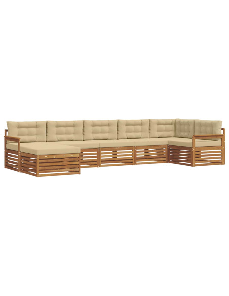 Set divani 7 pcs Naturale e Beige Legno di Acacia Massello