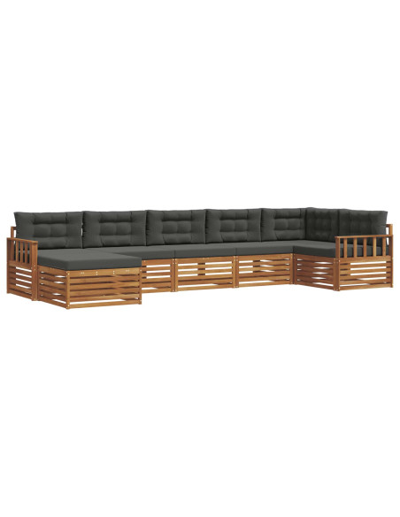 Set divani 7 pcs Naturale e Antracite Legno di Acacia Massello