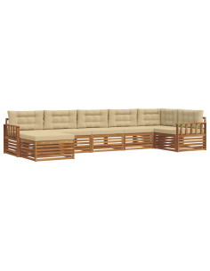 Set divani 7 pcs Naturale e Beige Legno di Acacia Massello 2