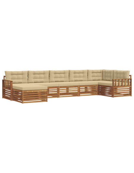 Set divani 7 pcs Naturale e Beige Legno di Acacia Massello