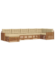Set divani 7 pcs Naturale e Beige Legno di Acacia Massello 2