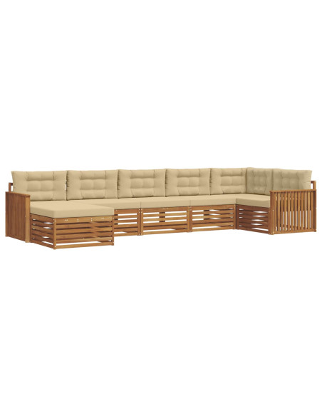 Set divani 7 pcs Naturale e Beige Legno di Acacia Massello