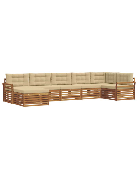 Set divani 7 pcs Naturale e Beige Legno di Acacia Massello