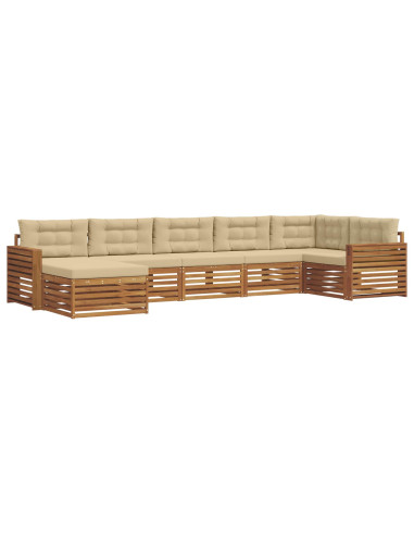 Set divani 7 pcs Naturale e Beige Legno di Acacia Massello