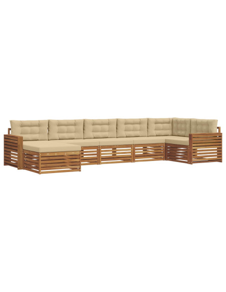 Set divani 7 pcs Naturale e Beige Legno di Acacia Massello