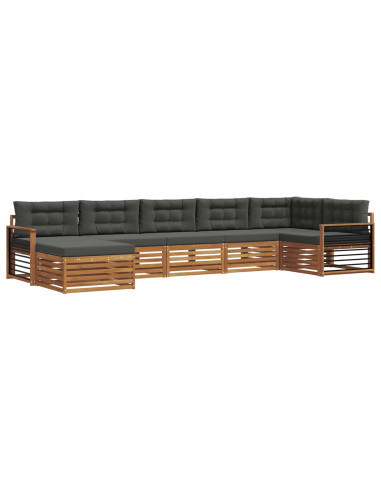 Set divani 7 pcs Naturale e Antracite Legno di Acacia Massello