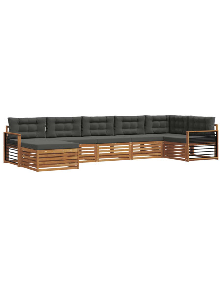 Set divani 7 pcs Naturale e Antracite Legno di Acacia Massello