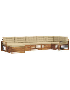Set divani 7 pcs Naturale e Beige Legno di Acacia Massello 2