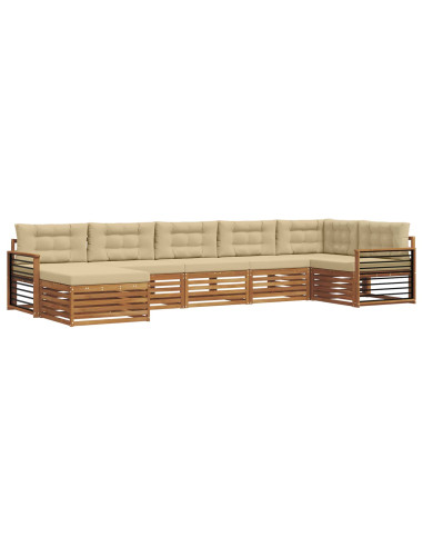 Set divani 7 pcs Naturale e Beige Legno di Acacia Massello
