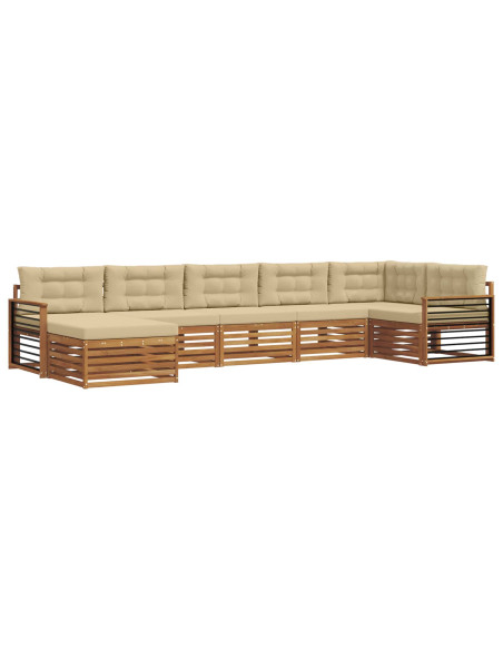 Set divani 7 pcs Naturale e Beige Legno di Acacia Massello