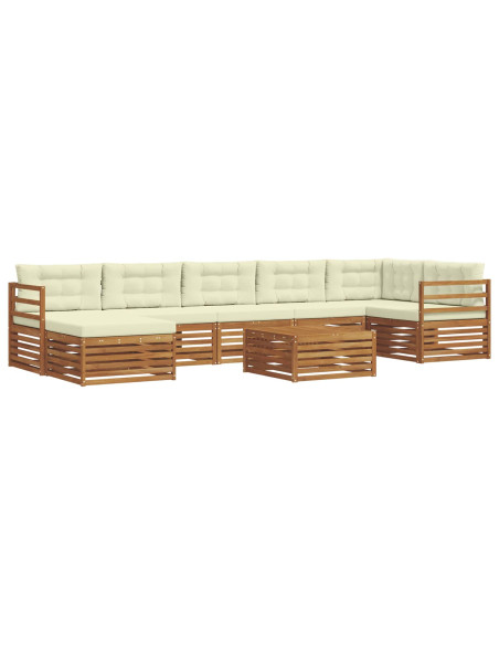 Set divani 8 pcs Naturale e Crema Legno di Acacia Massello