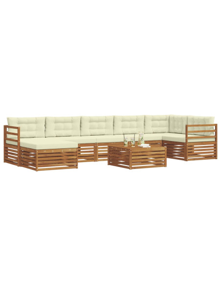 Set divani 8 pcs Naturale e Crema Legno di Acacia Massello