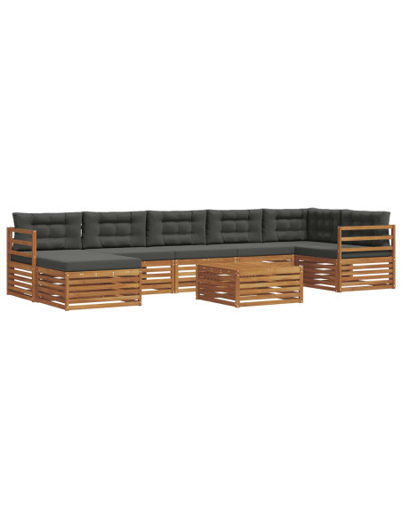 Set divani 8 pcs Naturale e Antracite Legno di Acacia Massello
