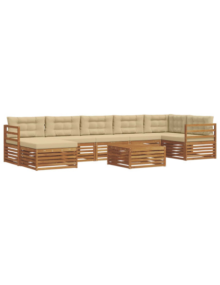 Set divani 8 pcs Naturale e Beige Legno di Acacia Massello