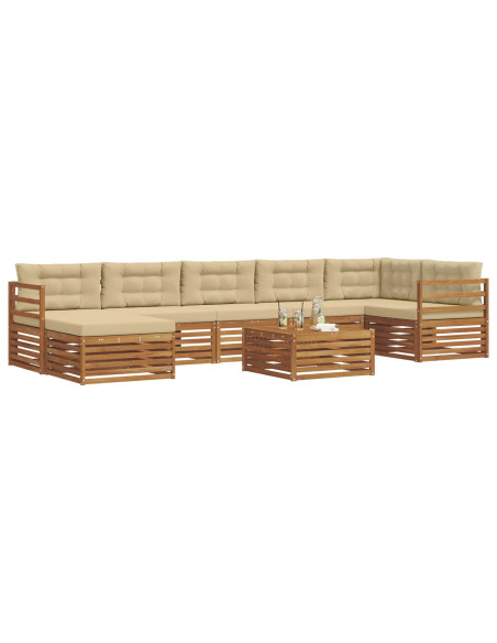 Set divani 8 pcs Naturale e Beige Legno di Acacia Massello