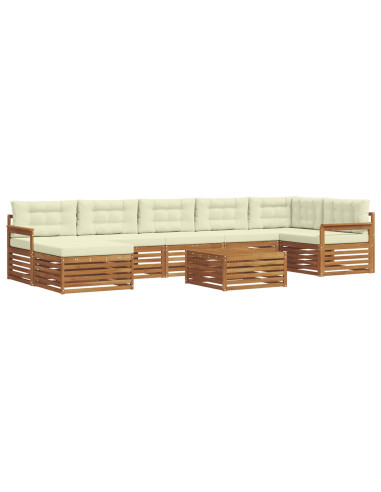 Set divani 8 pcs Naturale e Crema Legno di Acacia Massello