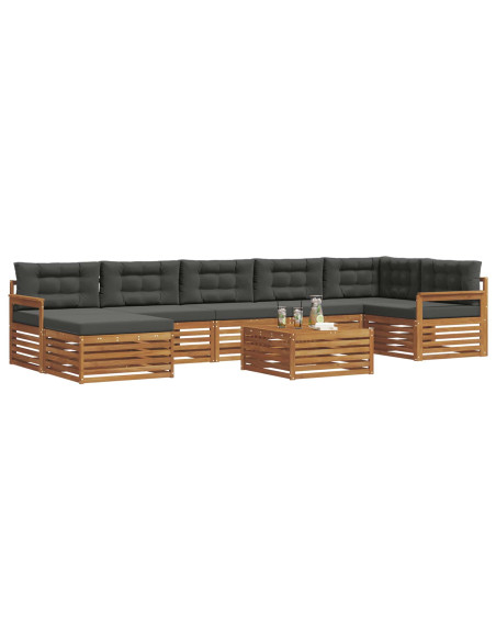 Set divani 8 pcs Naturale e Antracite Legno di Acacia Massello