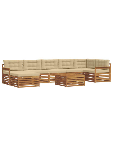 Set divani 8 pcs Naturale e Beige Legno di Acacia Massello