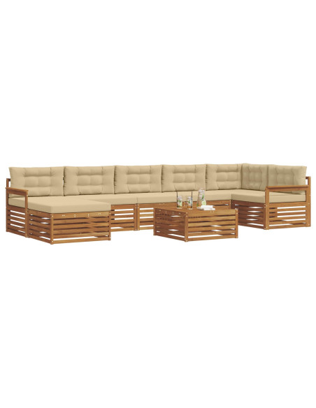 Set divani 8 pcs Naturale e Beige Legno di Acacia Massello