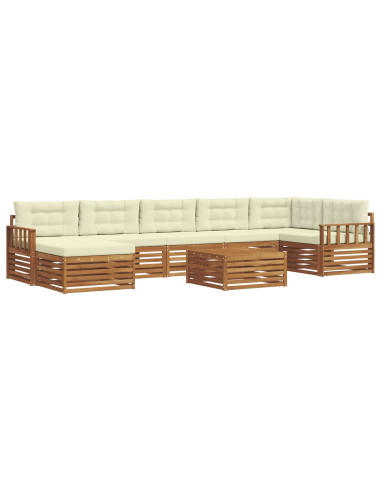 Set divani 8 pcs Naturale e Crema Legno di Acacia Massello