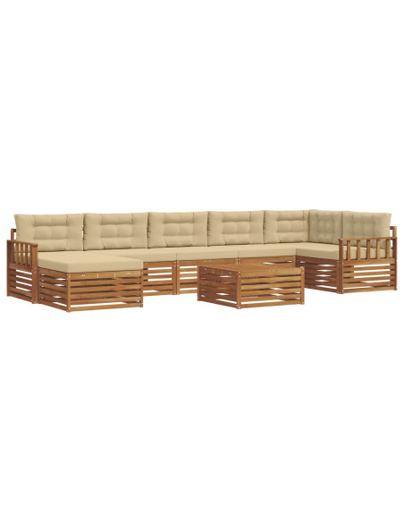 Set divani 8 pcs Naturale e Beige Legno di Acacia Massello