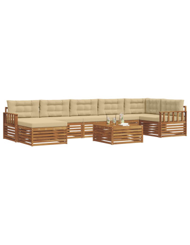 Set divani 8 pcs Naturale e Beige Legno di Acacia Massello
