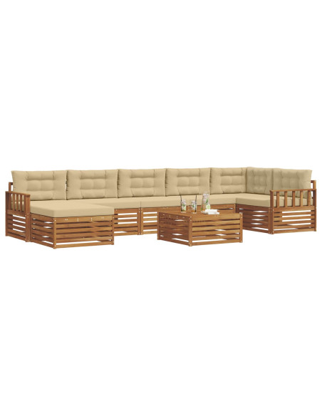 Set divani 8 pcs Naturale e Beige Legno di Acacia Massello