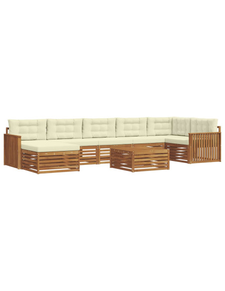 Set divani 8 pcs Naturale e Crema Legno di Acacia Massello