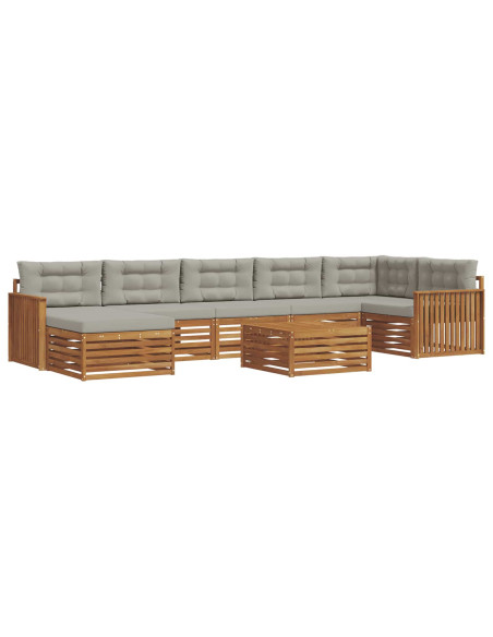 Set divani con cuscino 8 pcs Grigio Naturale e Chiaro