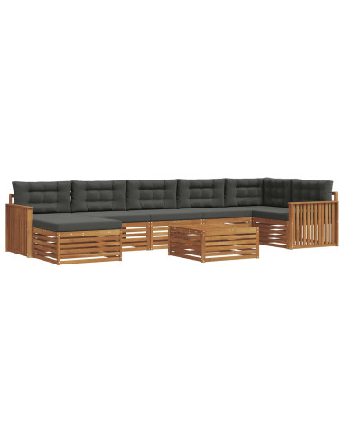 Set divani 8 pcs Naturale e Antracite Legno di Acacia Massello