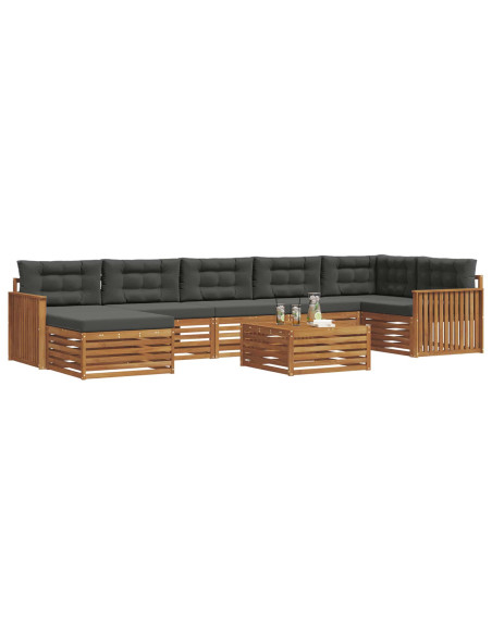 Set divani 8 pcs Naturale e Antracite Legno di Acacia Massello