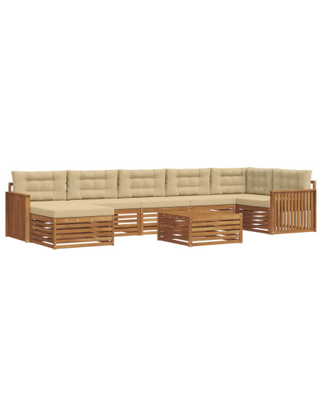 Set divani 8 pcs Naturale e Beige Legno di Acacia Massello
