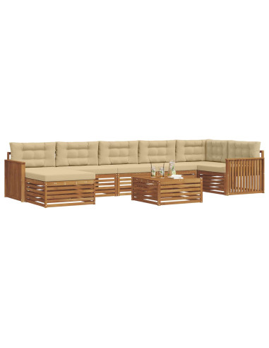Set divani 8 pcs Naturale e Beige Legno di Acacia Massello