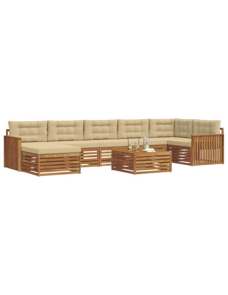 Set divani 8 pcs Naturale e Beige Legno di Acacia Massello