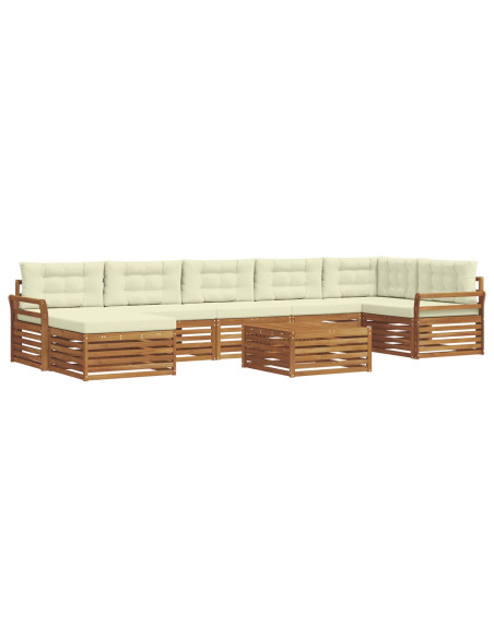 Set divani 8 pcs Naturale e Crema Legno di Acacia Massello