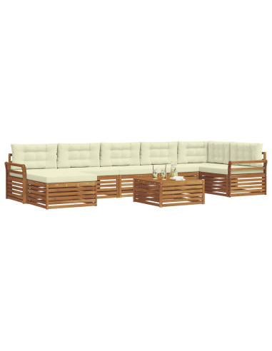 Set divani 8 pcs Naturale e Crema Legno di Acacia Massello