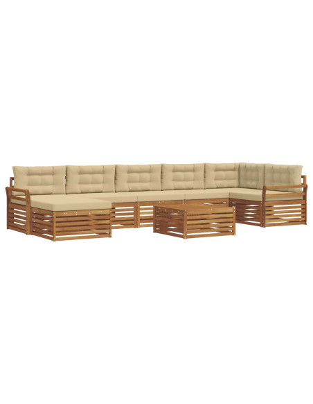 Set divani 8 pcs Naturale e Beige Legno di Acacia Massello