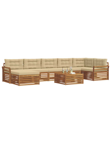 Set divani 8 pcs Naturale e Beige Legno di Acacia Massello
