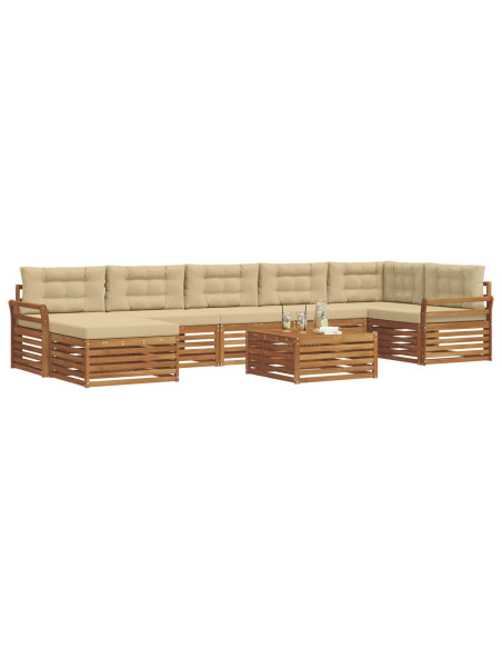 Set divani 8 pcs Naturale e Beige Legno di Acacia Massello