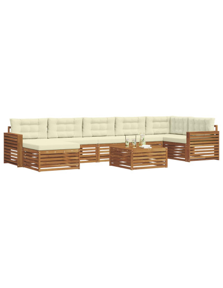 Set divani 8 pcs Naturale e Crema Legno di Acacia Massello