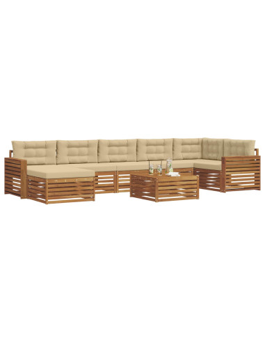 Set divani 8 pcs Naturale e Beige Legno di Acacia Massello