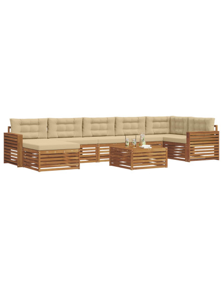 Set divani 8 pcs Naturale e Beige Legno di Acacia Massello