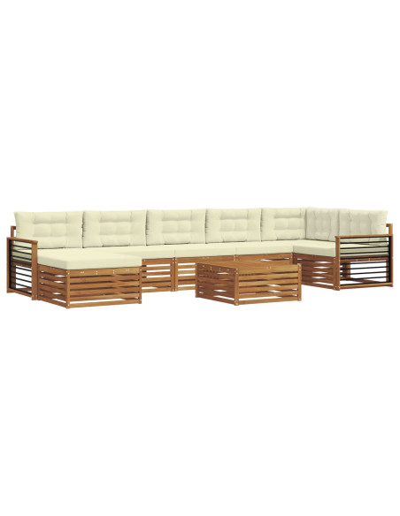 Set divani 8 pcs Naturale e Crema Legno di Acacia Massello