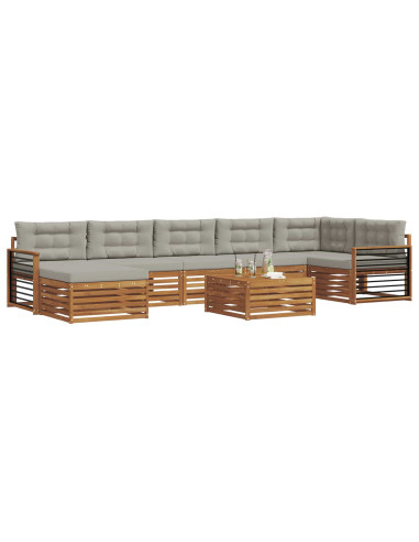 Set divani con cuscino 8 pcs Grigio Naturale e Chiaro