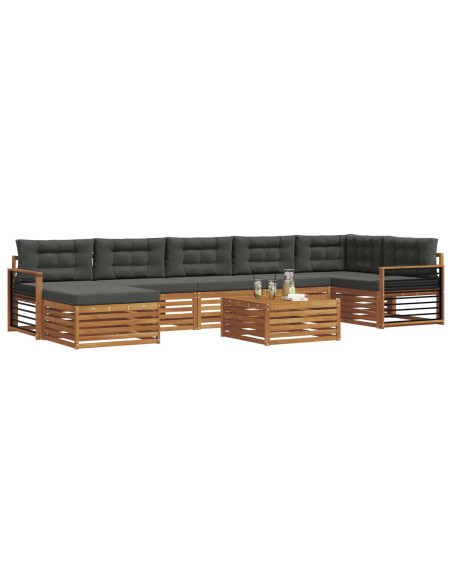 Set divani 8 pcs Naturale e Antracite Legno di Acacia Massello