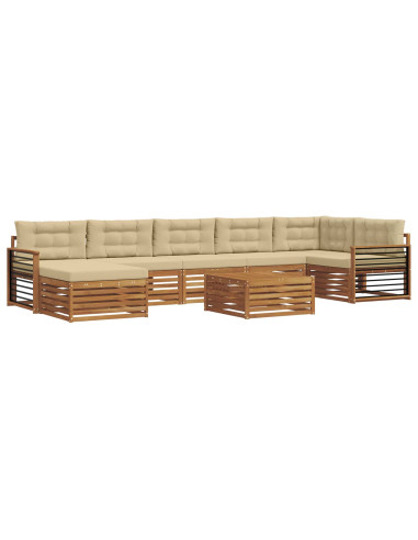 Set divani 8 pcs Naturale e Beige Legno di Acacia Massello