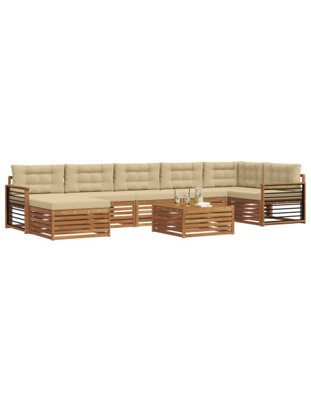 Set divani 8 pcs Naturale e Beige Legno di Acacia Massello